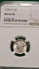 1939 D Mercury Dime 10C MS66 FB Stunning REVERSE