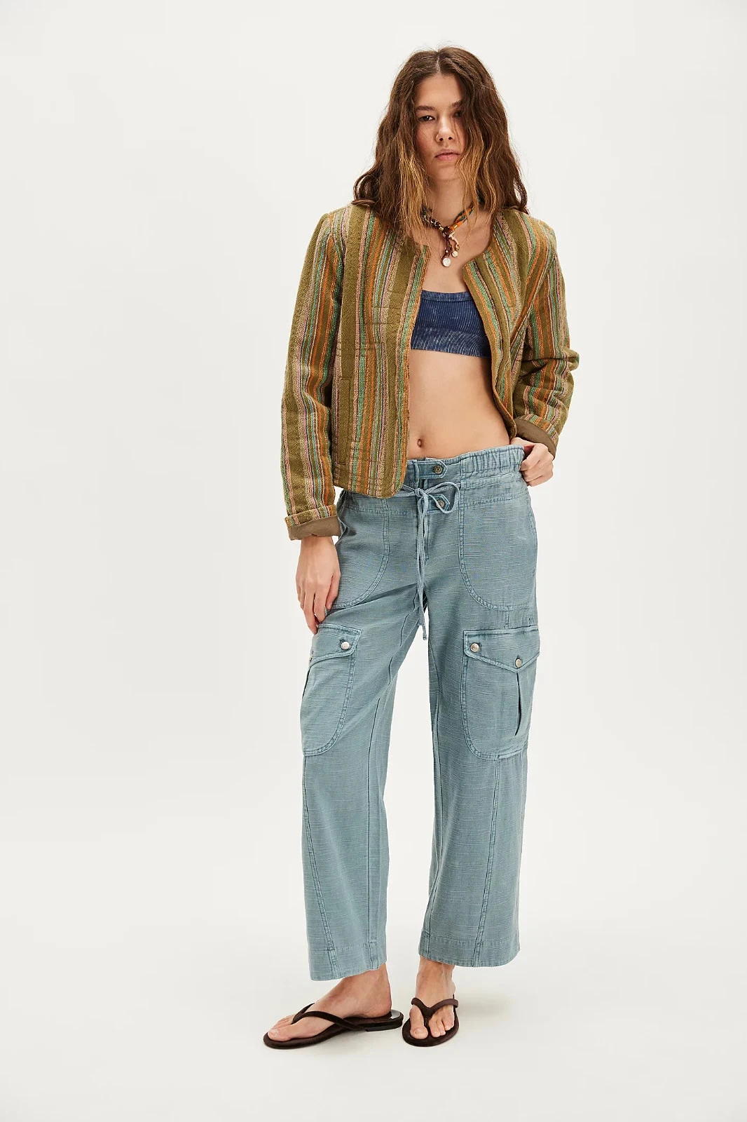 Free People We The Free Park Ave Pants S 6 Women Cargo Blue Trousers Pant 46395