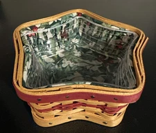 EUC Longaberger 2001 Twinkle Star Basket  Red– Holiday Liner, Plastic Protector