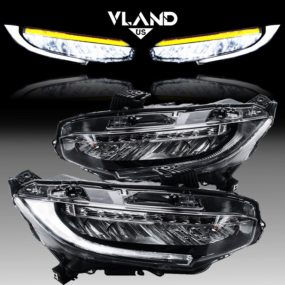 VLAND LED Headlights W/Sequential Turn Sig. For 2016-2021 Honda Civic 10Th GEN