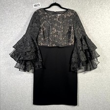 Calvin Klein Sheath Dress Womens 4 Black Floral Lace Bell Sleeve Lined Back Zip