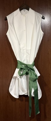 Loewe White Cotton Green Tie Belted Tunic Mini Sleeveless Sundress 36 4/6