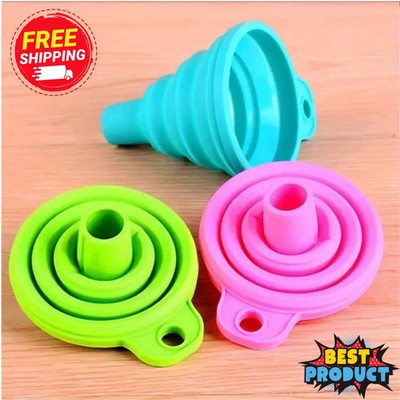 3pcs Funnels Kitchen Collapsible Set Foldable Food Graded Small Silicone Funnels