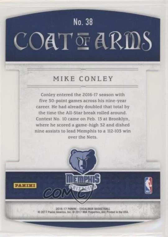 2016-17 Panini Excalibur Coat of Arms Mike Conley #38 - Image 2 of 2