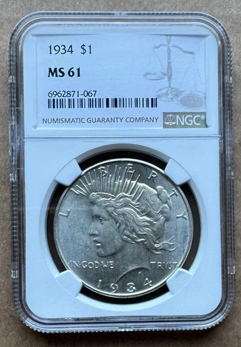 1934 $1 NGC MS 61 1934 PEACE DOLLAR SILVER $1