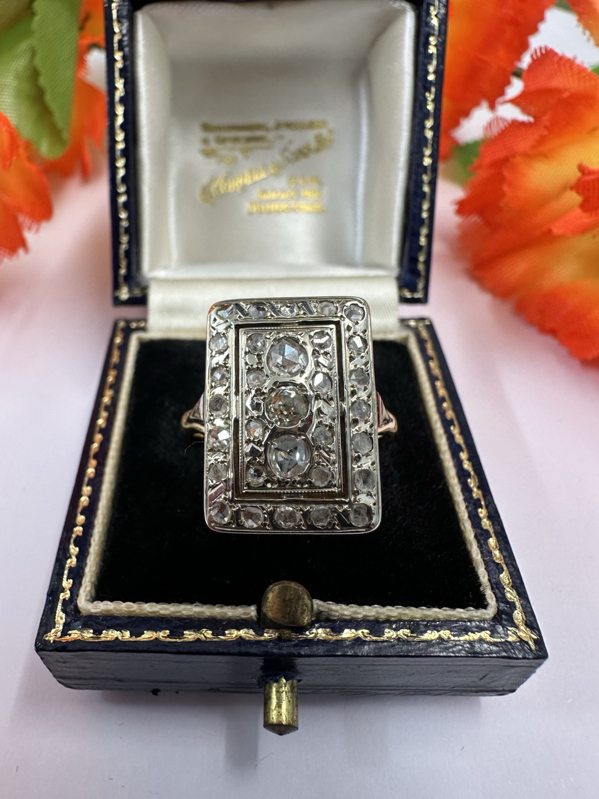 Art Deco Diamond Tablet Ring 18k&platinim 1ct Of Old Cuts