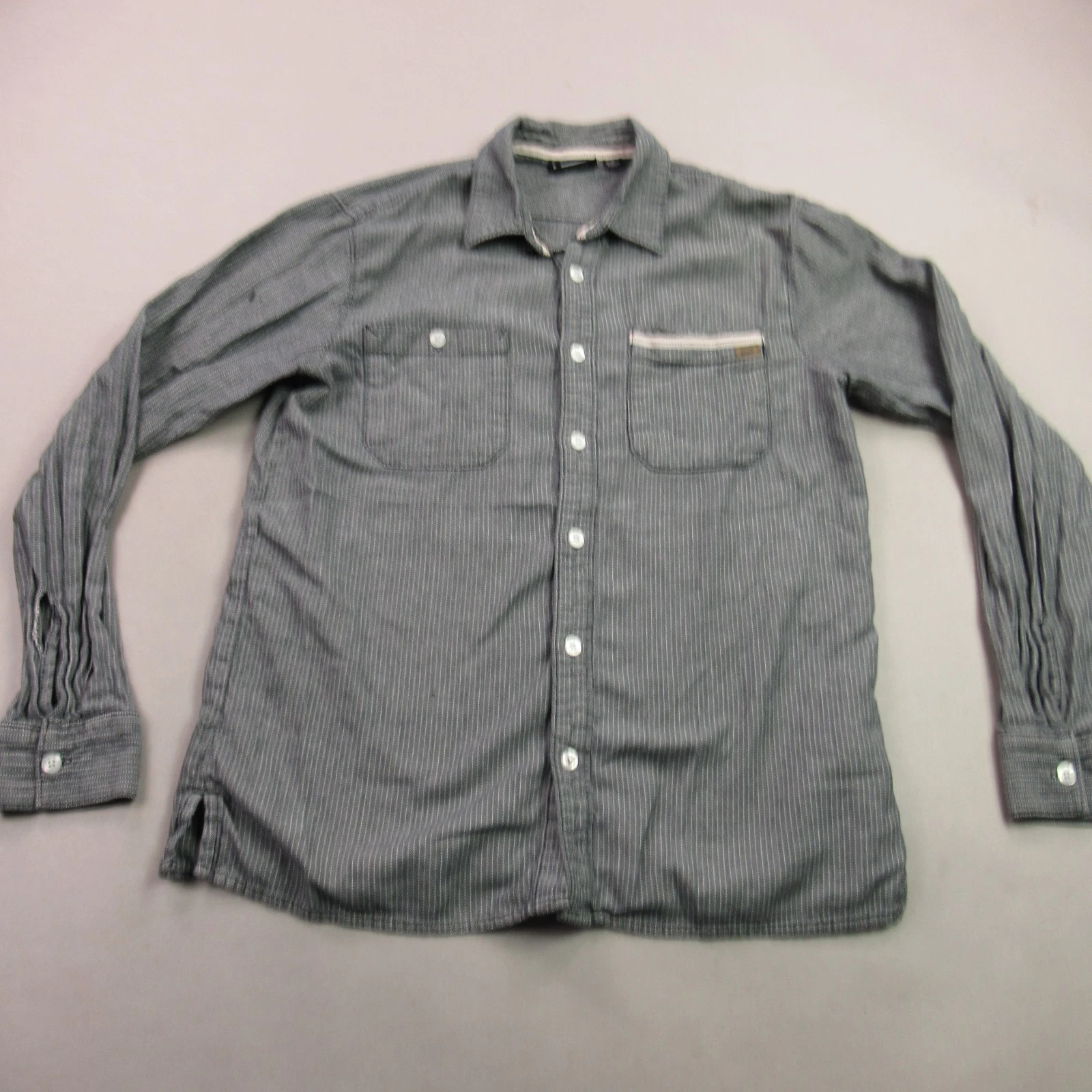 Vans Shirt Mens Small Long Sleeve Pockets Button Front Lightweight Gray