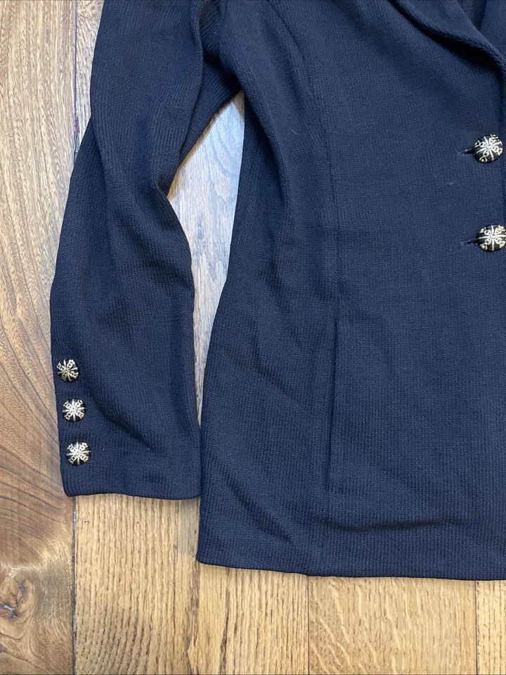 ST. JOHN Collection Black Wool Knit Sweater & Skirt Suit Set Gold Buttons Size 8 - Image 3 of 4