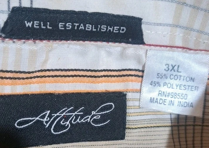 Attitude Men's short Sleeve Button Up Shirt Ivory Striped 3XL Single Stitch VTG - Image 3 of 4