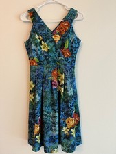 Adrianna Papell Women's Floral Jacquard Midi Dress Color Blue Multi Size 2 $229
