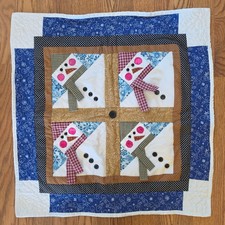 Vtg Handmade Snowman Quilt Wall Hanging Winter Christmas Decor Patchwork 25"x24"