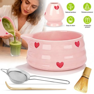 Matcha-Set mit Keramikschale, Besen, Löffel, Besenständer -Geschenkset