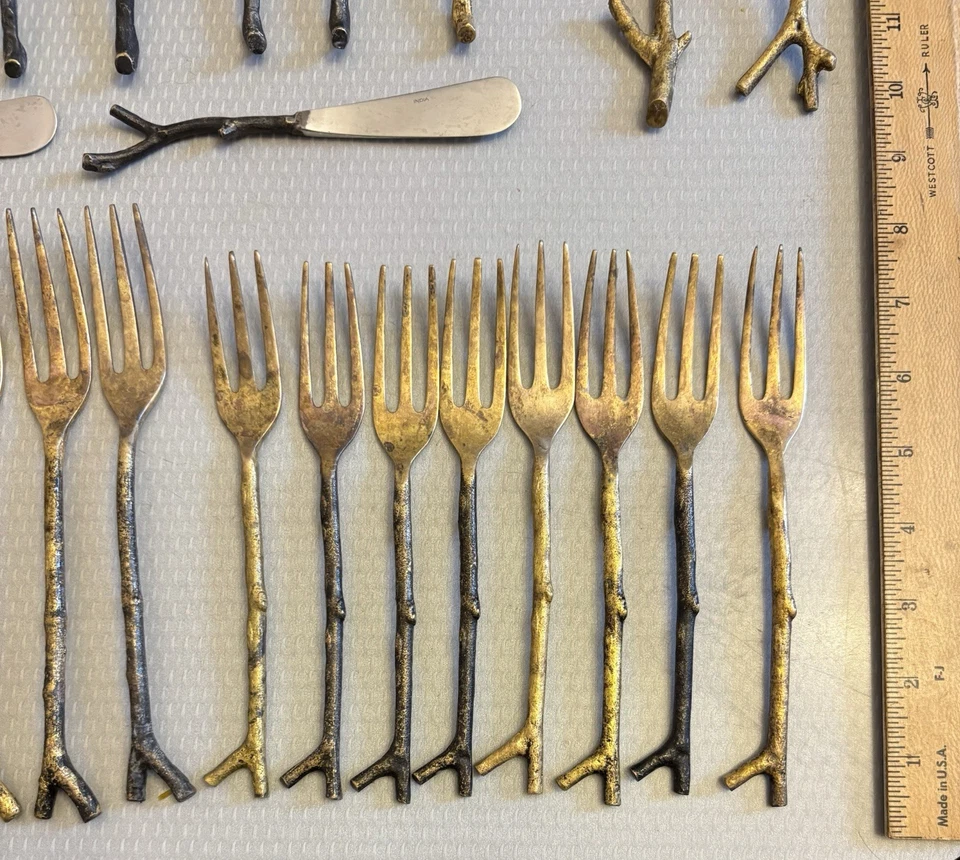 Pottery Barn Twig Branch Bronze Brass Flatware 44P Full Set Service For 8 - Image 4 of 4