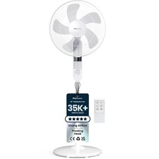 Pro Breeze® 16-Inch 16" Pedestal Fan, White - Powerful + Night Mode + Remote 