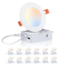 CLOUDY BAY 12 Pack 4 Inch 5CCT Ultra-Thin LED Recessed Ceiling Light with Jun...