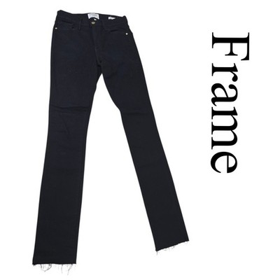 Frame Denim Forever Karlie Skinny Jeans Black Raw Hem High Rise Womens 27