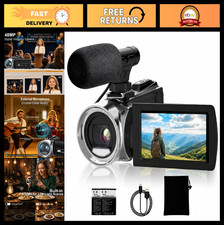 4K 48MP Video Camera for YouTube  Compact Camcorder, Anti-Shake, Night Vision,