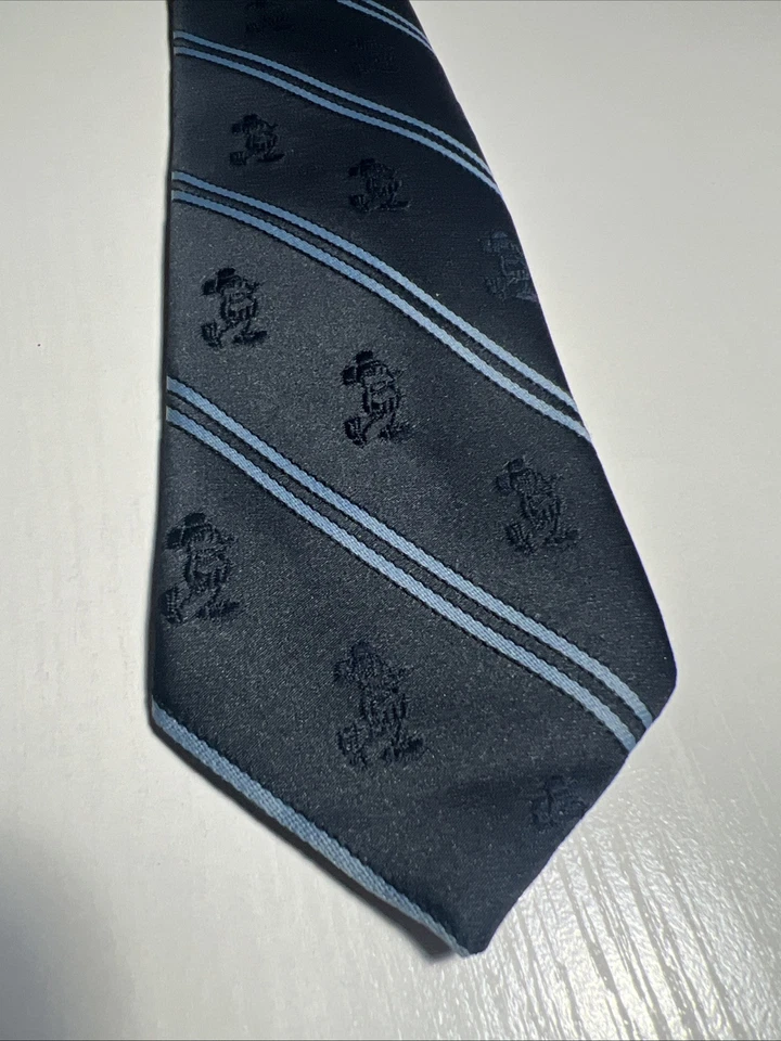 Corbata Cervantes Delgada Vintage Disney Mickey Mouse Bordada Azul Rayas (E2-4) Foto 2 de 4