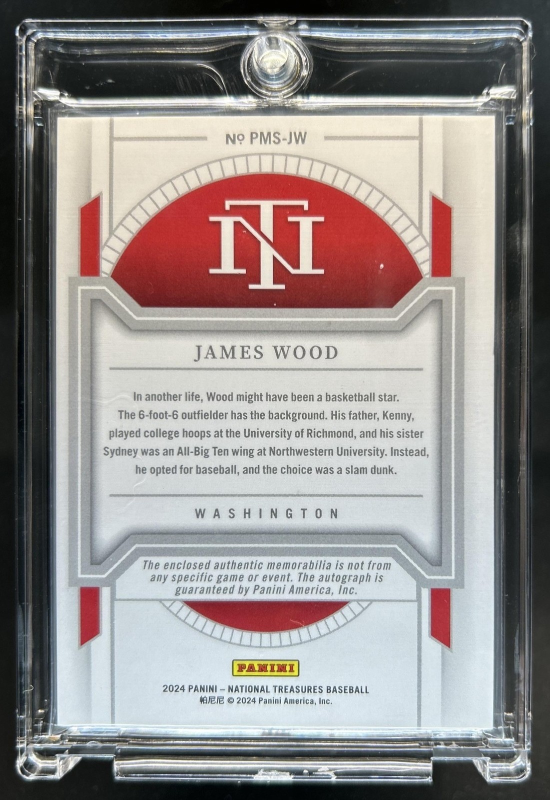 2024 Panini National Treasures James Wood Prospect Material Tags Auto #/5 view 2