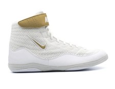 Men's Nike Inflict 3 White Metallic Gold Wrestling Shoes 325256-100 Size 12