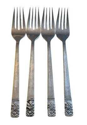 4Pc St Regis SRE1 Stainless Flatware Dinner Forks 7 1/4'' Hong Kong Leaves & Rose
