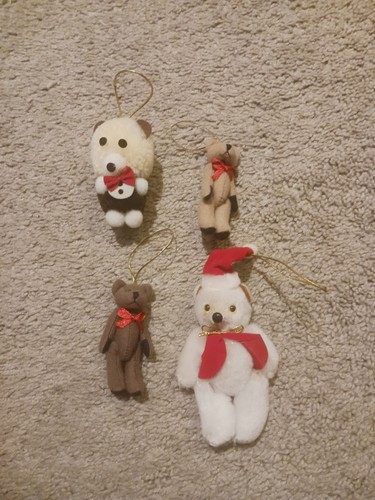 Mini Stuffed Bear Vintage Christmas Ornaments - Picture 1 of 5
