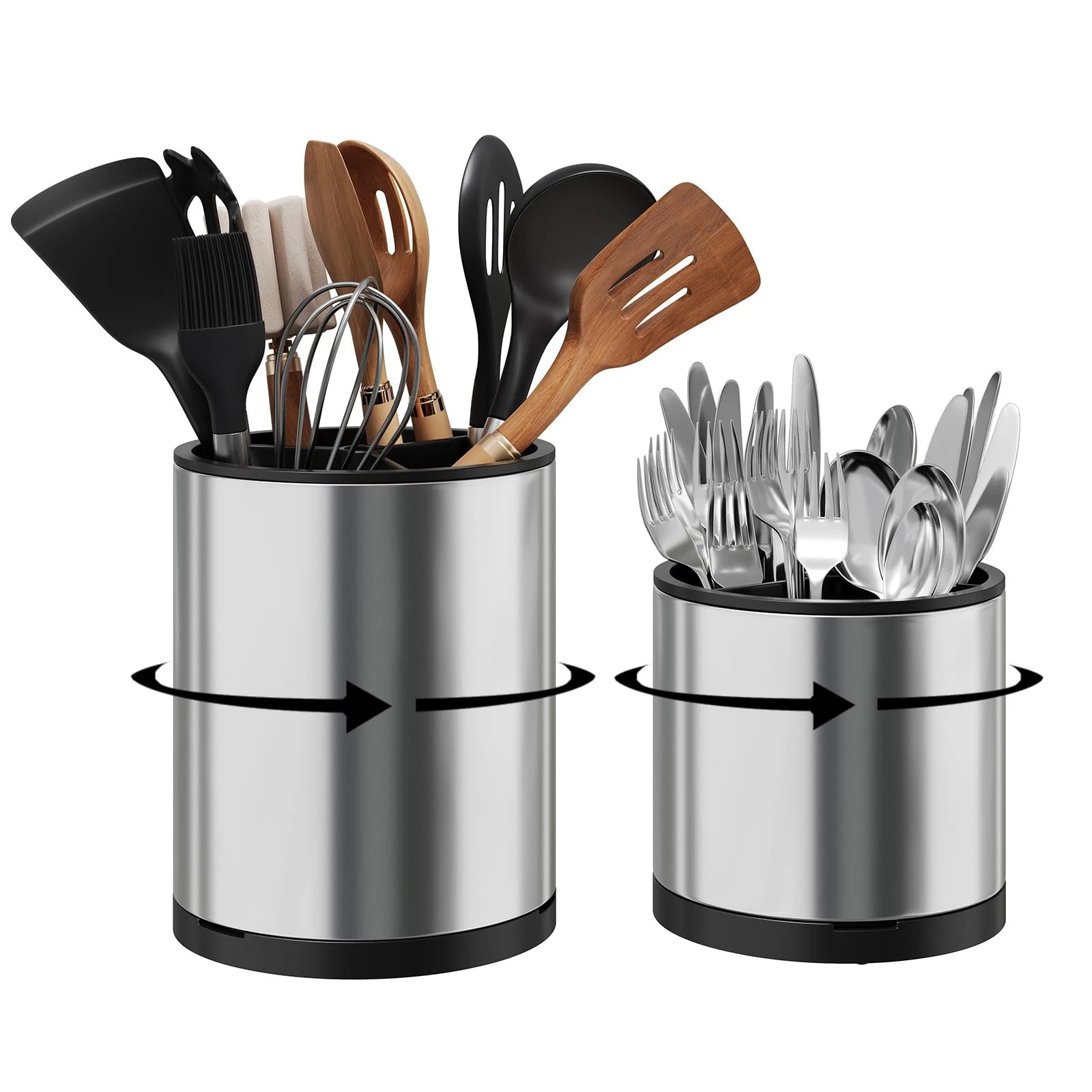 360° Rotating Cooking Utensils Holder for Spatula Spoons Forks Silverware