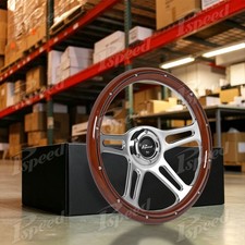 For Car 14 Inch 350mm 6-bolt 3-spoke Chrome W Real Wood Wrap Steering Wheel