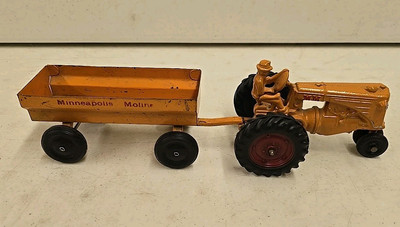 Vintage 1940's Slik Toys 1/32 Scale Orange Minneapolis Moline Tractor Wagon Set