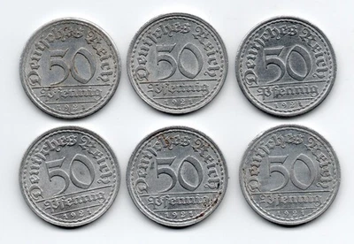 Münze Deutsches Reich 50 Pfennige 1921 (6xA) - Bild 1 von 2