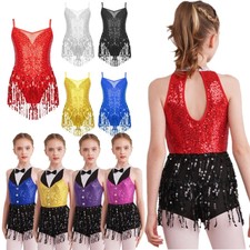 Vestito da Ballo Latino Americano Bambina con Paillettes Salsa Jazz Costume 