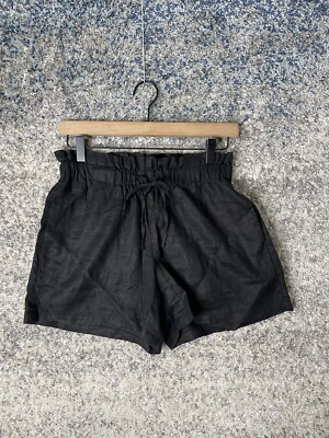 Seed Heritage Shorts Womens Black Hot Pants 100% Linen Paperbag Relaxed 