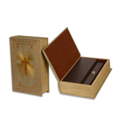 Buchattrappe Aufbewahrungsbox in Buchform-PU Leder abschließbar Bibel