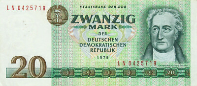 Deutschland DDR - Geldschein BANKNOTE - 20 Mark 1975 - Staatsbank - J. W. Goethe