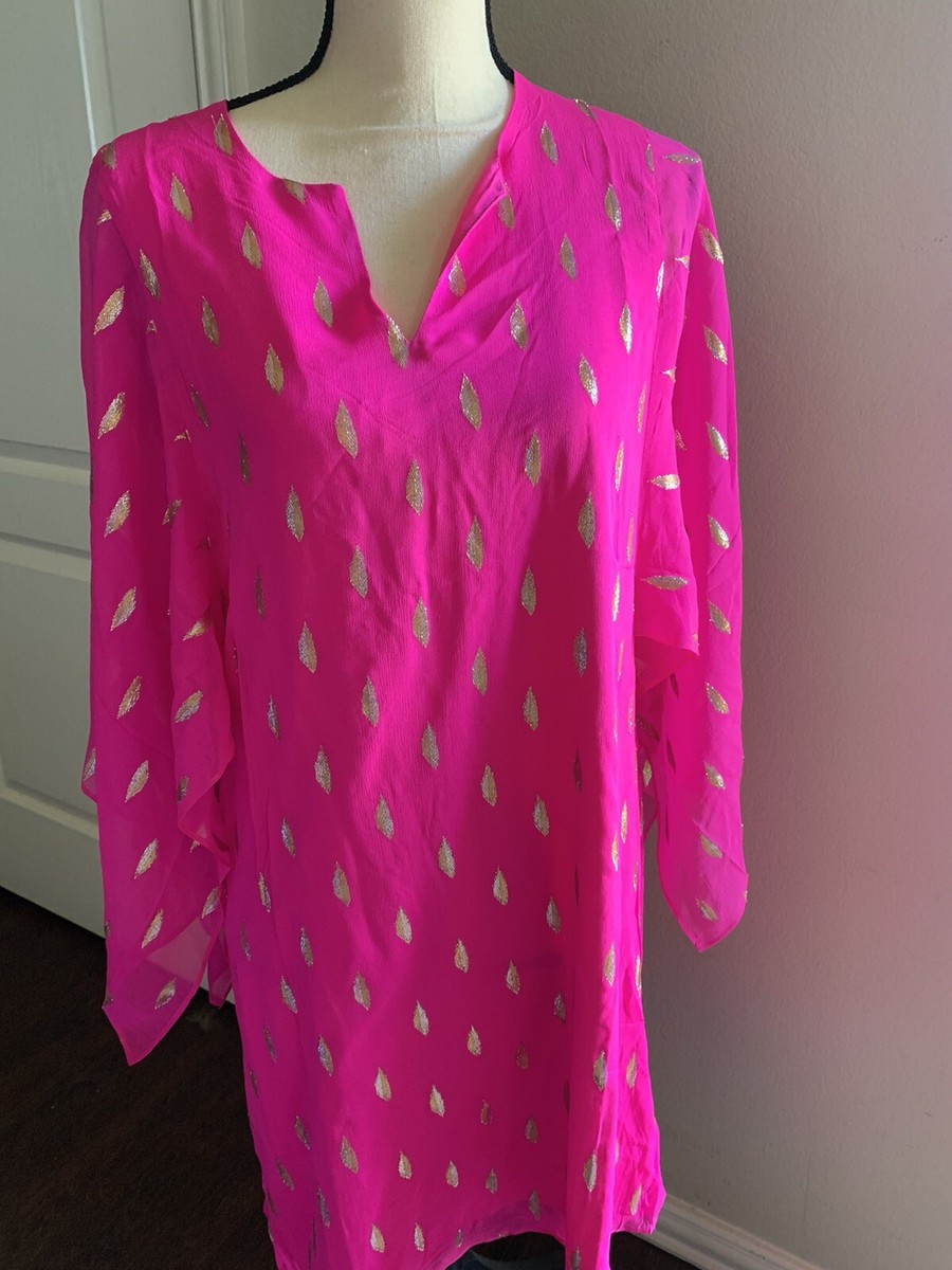 Lilly Pulitzer Shalynn Kaftan Silk Dress in Pink Gold Metallic 4 MSRP $278 Lilly Pulitzer Shalynn Kaftan Silk Dress in Pink Gold Metallic 4 MSRP $278