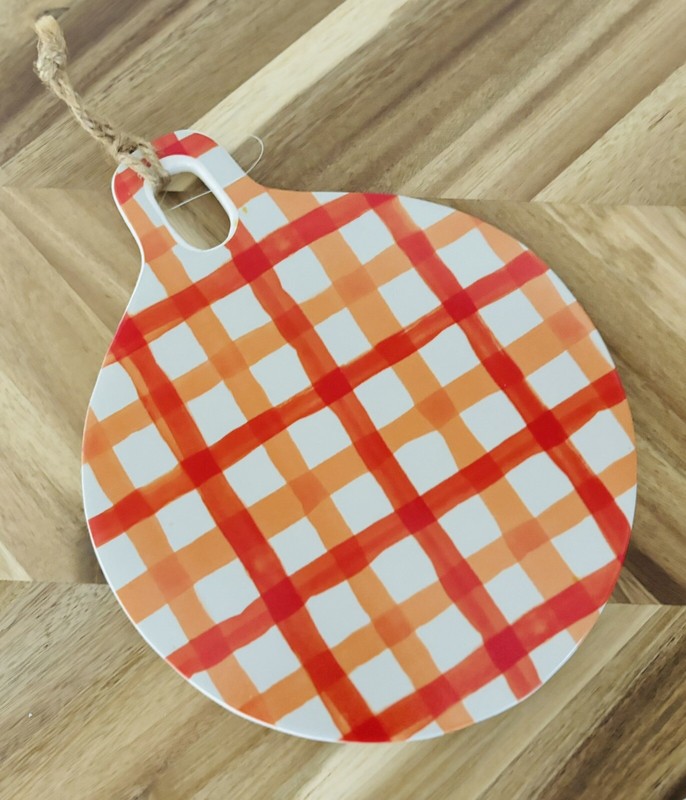 Ceramic Glazed Painted Trivet Kitchen Decor 10"x8" Orange Plaid Ceramic