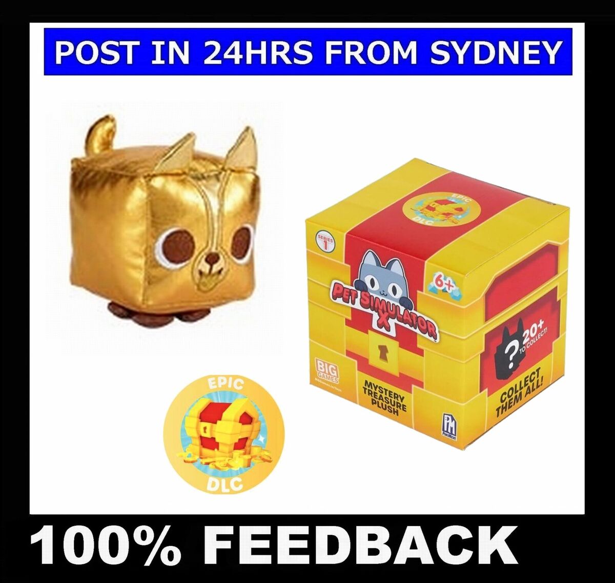 Pet Simulator X Mystery PLUSH + CODE ~ SELECT ROBLOX BIG GAMES PET Gold  Metallic