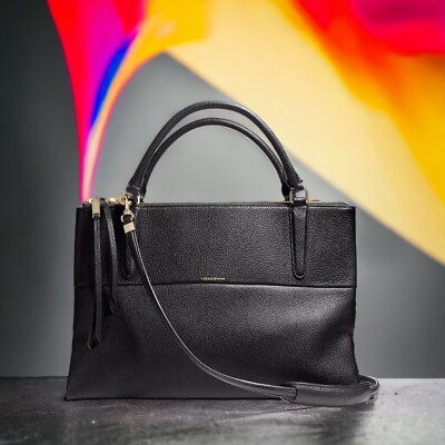 New COACH 28160 BOROUGH Pebbled Black Leather Satchel Handbag Rare Retired NWT