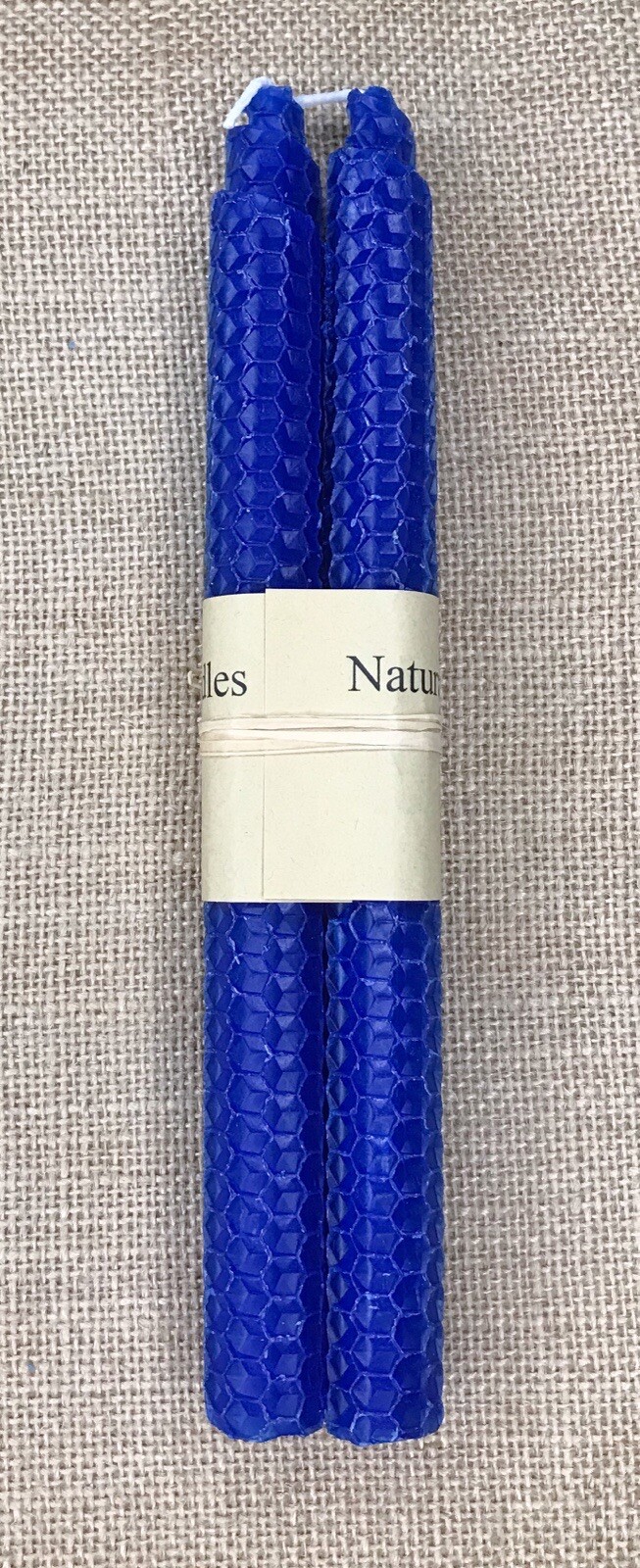 Natural Beeswax Blue Taper Candle Set Of Two Honeycomb Texture