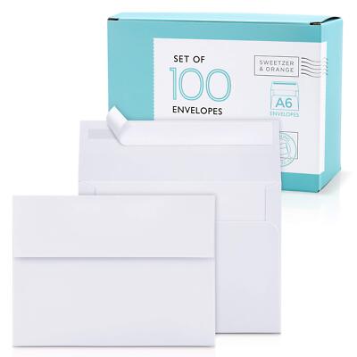A6 Envelopes for 4x6 Cards White Self-Seal 100-Pack with Box 150gsm