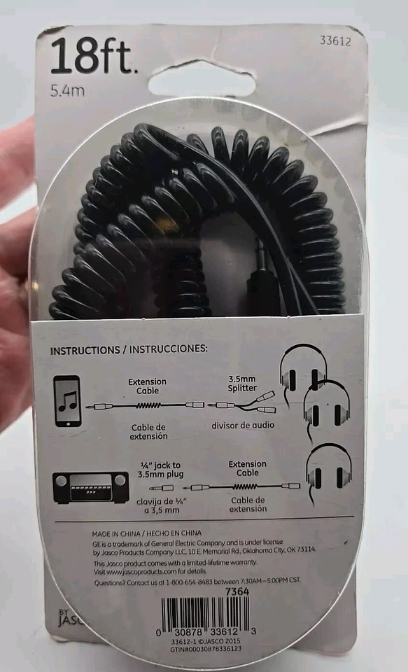 GE Universal Audio Extension Kit 18 ft Cord Black 3.5mm To 6.3mm & Y Split 33612 - Image 2 of 4