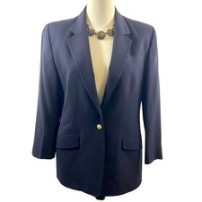 Talbots Womens Classic Blue Blazer Sz 10 1-Button Career Suit Jacket Work Wool