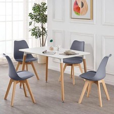 Wooden Dining Table and Chairs Set  4 Tulip Dining Padded Kitchen Room Furniture