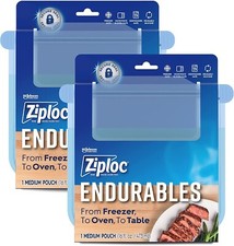 2x Ziploc Endurables Medium Pouch 2 Cups Reusable Silicone Food Storage Bags