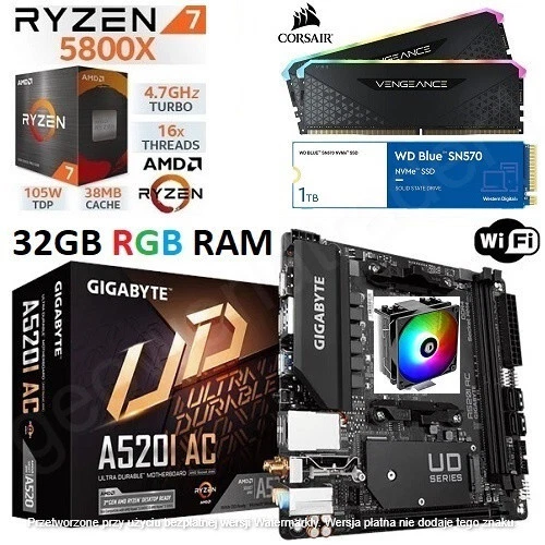 AMD Ryzen 7 5800X + 32GB RGB RAM + 1TB SSD + A520I AC ITX