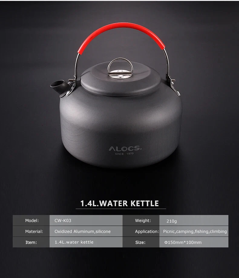 ALOCS Outdoor Water Kettle Teapot Coffee Pot 1.4L Aluminum Picnic Camping Hiking - Image 4 of 4