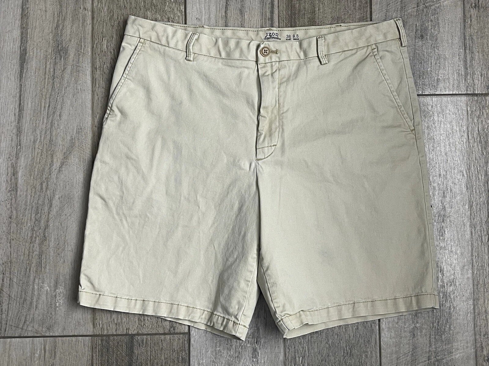 Izod Classic Chino Shorts Mens Size 36 Beige Tan 9.5” Inseam Mid Rise Fast Ship