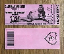 Sabrina Carpenter Short N Sweet Tour VIP Souvenir Ticket SET (2) Chase Center