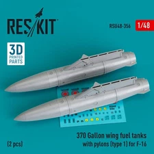 1:48 ResKit RSU48-0356 370 Gal Wing Fuel Tanks F-16 Type 1 2pc 3D Print