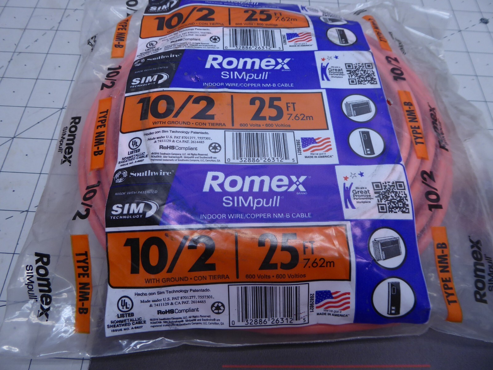 New Southwire Romex SIMpull 25' 10/2 NMB Wire Cable Orange 32886263125